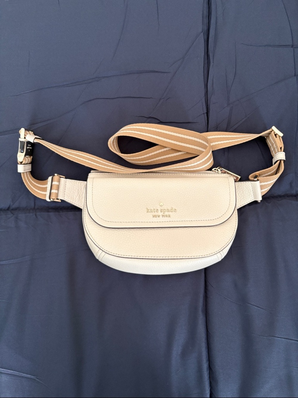 kate spade Cream Leather Crossbody Belt Bag with Striped Strap